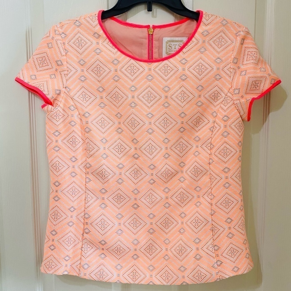 Sail to‎ Sable New Womens Small Short Sleeve Twisting Blouse Top Melon Jacquard